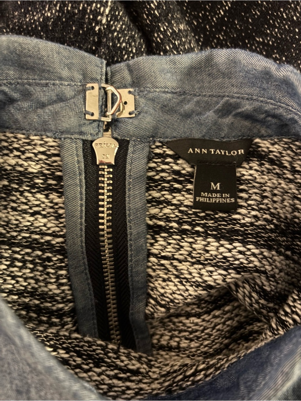 Ann Taylor Charcoal Marled Sweater with Blue Chambray Collar - Picture 11 of 13